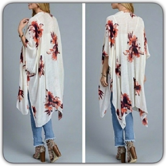 Boho Ivory Lightweight Kimono Armholes O/S - Picture 6 of 8